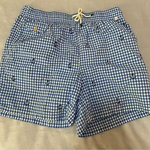 Polo Ralph Lauren men’s swim trunks plaid nautical anchor print
